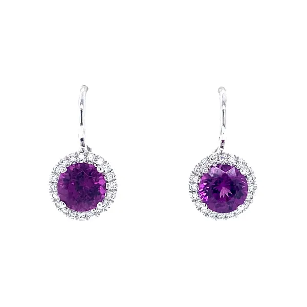 18K White Gold Purple Rhodolite Garnet and Diamond Earrings Jaymark Jewelers Cold Spring, NY