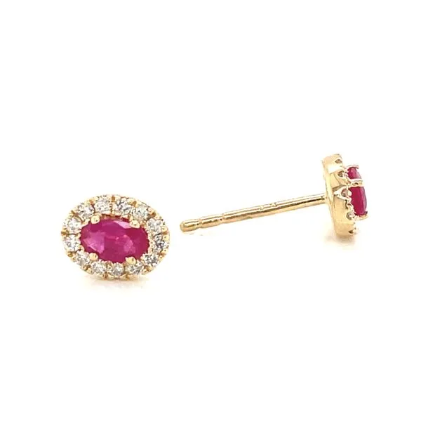 14K Ruby and Diamond Halo Stud Earrings Image 2 Jaymark Jewelers Cold Spring, NY