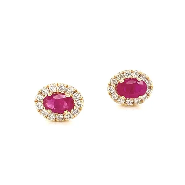 14K Ruby and Diamond Halo Stud Earrings Jaymark Jewelers Cold Spring, NY