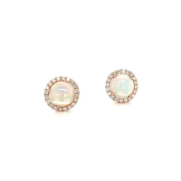 14K Rose Gold Opal and Diamond Stud Earrings Jaymark Jewelers Cold Spring, NY