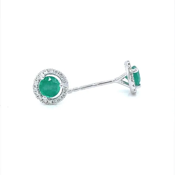14K White Gold Emerald and Diamond Halo Stud Earrings Image 3 Jaymark Jewelers Cold Spring, NY
