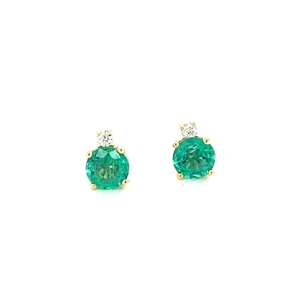 14K Yellow Gold Emerald Stud Earrings with Diamond Accent Jaymark Jewelers Cold Spring, NY