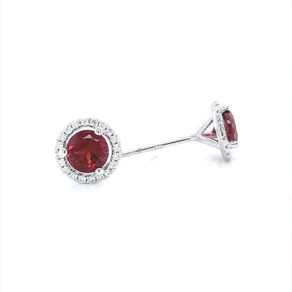 14K White Gold Garnet and Diamond Halo Earrings Image 3 Jaymark Jewelers Cold Spring, NY