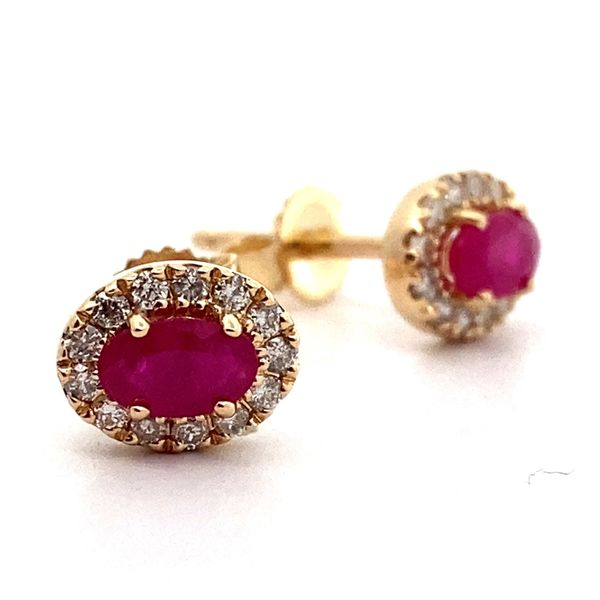 14K Ruby and Diamond Halo Stud Earrings Image 2 Jaymark Jewelers Cold Spring, NY