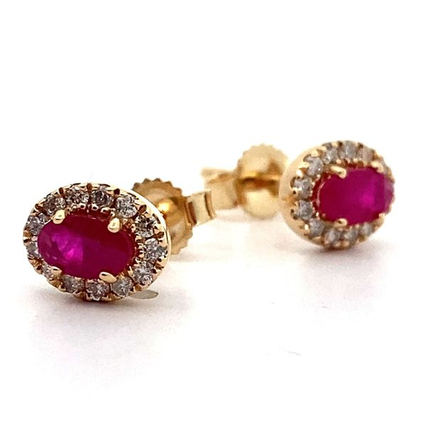 14K Ruby and Diamond Halo Stud Earrings Jaymark Jewelers Cold Spring, NY