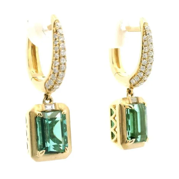 14K Yellow Gold Green Tourmaline and Diamond Earrings Image 2 Jaymark Jewelers Cold Spring, NY