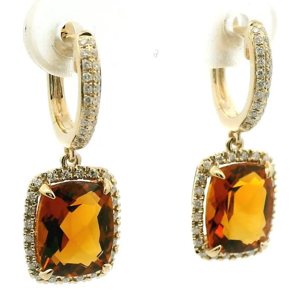 14K Yellow Gold Ciitrine and Diamond Earrings Image 2 Jaymark Jewelers Cold Spring, NY