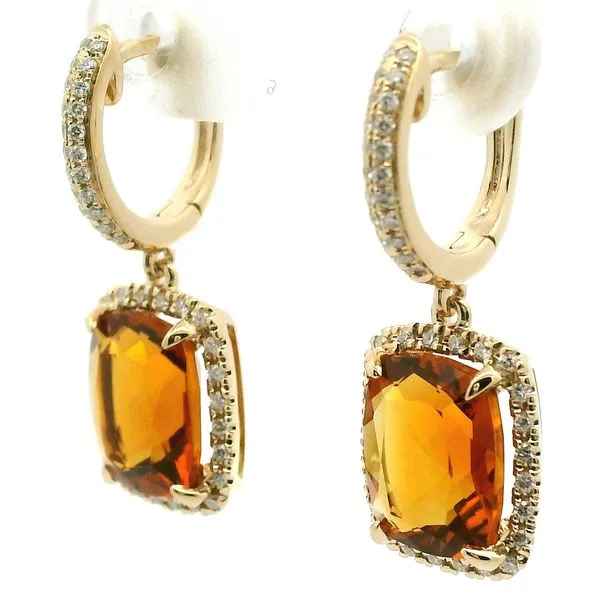 14K Yellow Gold Ciitrine and Diamond Earrings Image 3 Jaymark Jewelers Cold Spring, NY