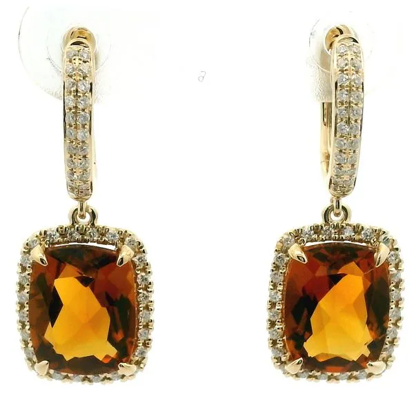 14K Yellow Gold Ciitrine and Diamond Earrings Jaymark Jewelers Cold Spring, NY