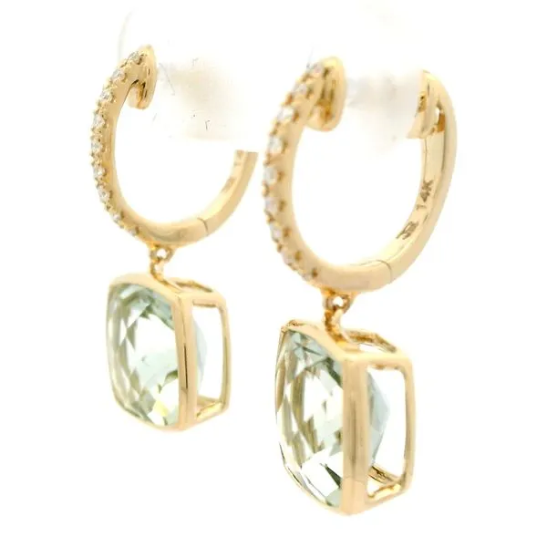 14K Yellow Gold Green Amethyst and Diamond Earrings Image 3 Jaymark Jewelers Cold Spring, NY
