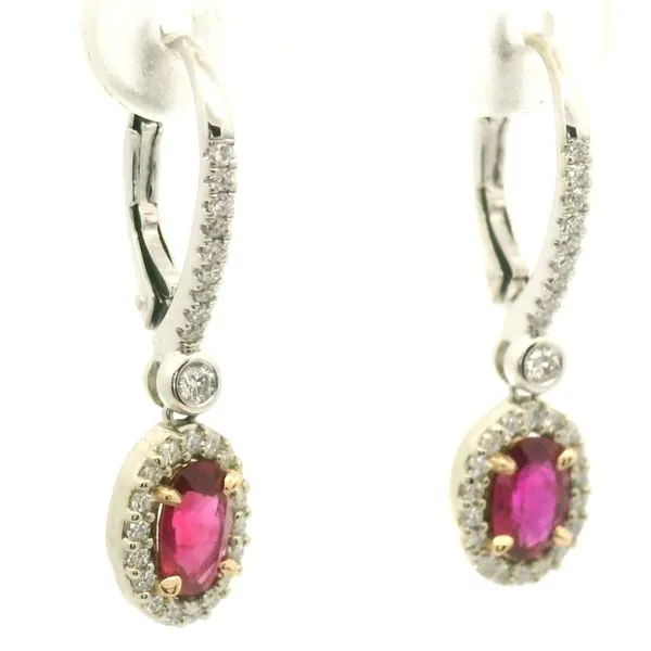 14K White Gold Ruby and Diamond Halo Earrings Image 2 Jaymark Jewelers Cold Spring, NY