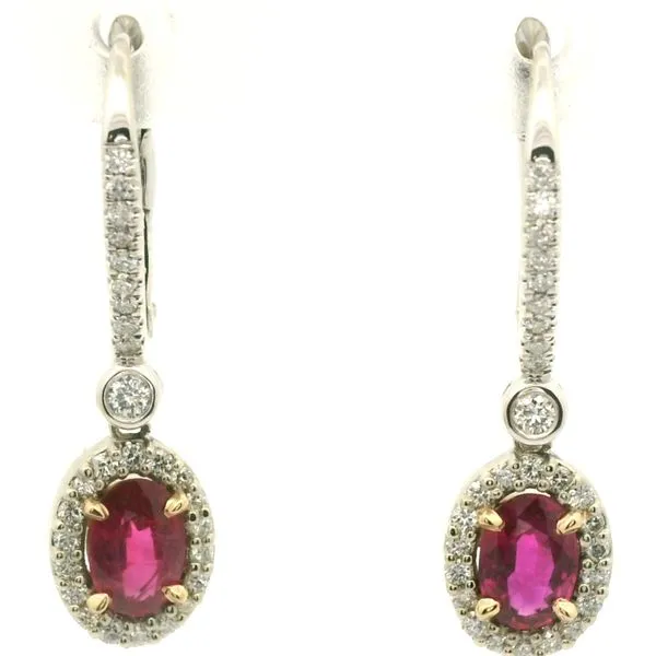 14K White Gold Ruby and Diamond Halo Earrings Jaymark Jewelers Cold Spring, NY