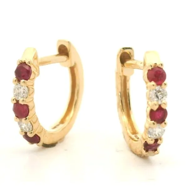 14k Yellow Gold Ruby and Diamond Earrings Image 2 Jaymark Jewelers Cold Spring, NY