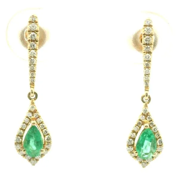 14k Yellow Gold Emerald and Diamond Earrings Jaymark Jewelers Cold Spring, NY