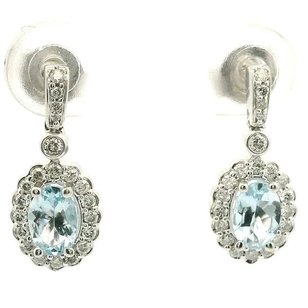 14kWhite Gold Aquamarine and Diamond Earrings Jaymark Jewelers Cold Spring, NY