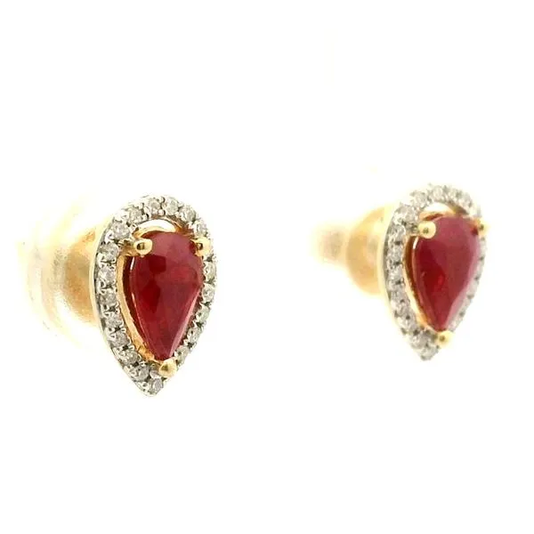 14k Yellow Gold Ruby and Diamond Earrings Image 2 Jaymark Jewelers Cold Spring, NY