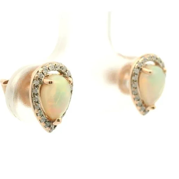 14k Rose Gold Opal and Diamond Studs Image 2 Jaymark Jewelers Cold Spring, NY
