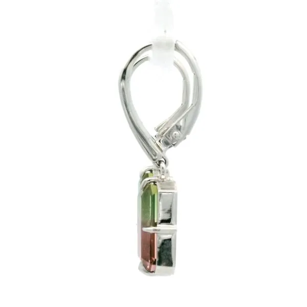 14K White Gold Watermelon Toumaline and Diamond Dangle Earrings Image 2 Jaymark Jewelers Cold Spring, NY
