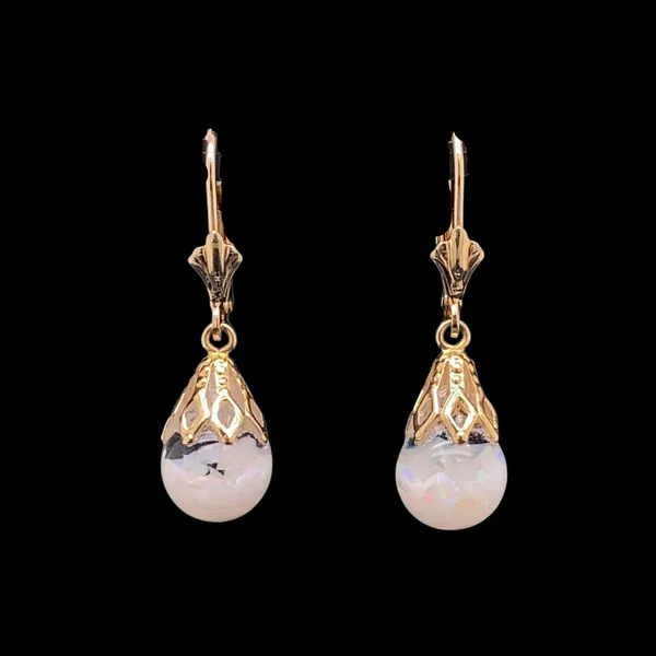 14K Yellow Gold Floating Opal Earrings Jaymark Jewelers Cold Spring, NY