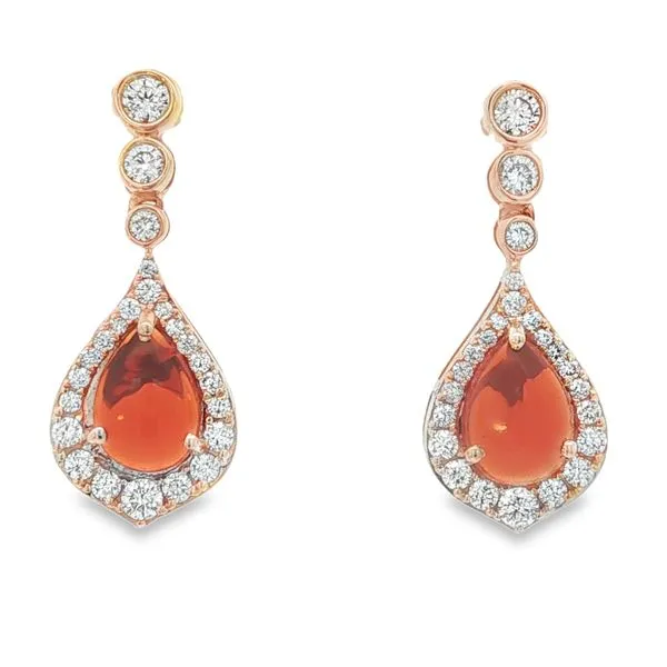 14k Yellow Gold Fire Opal and Diamond Earrings Jaymark Jewelers Cold Spring, NY
