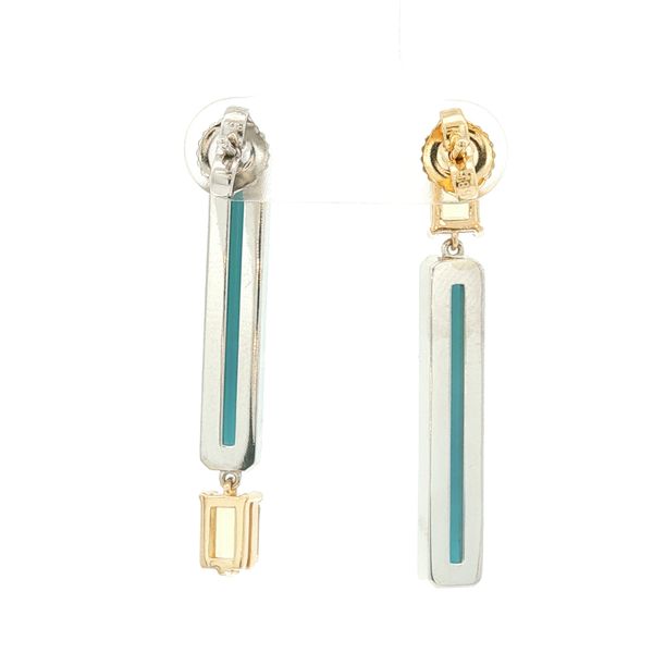 14K Two Tone Zircon and Tormaline Asymmetrical Earrings Image 2 Jaymark Jewelers Cold Spring, NY