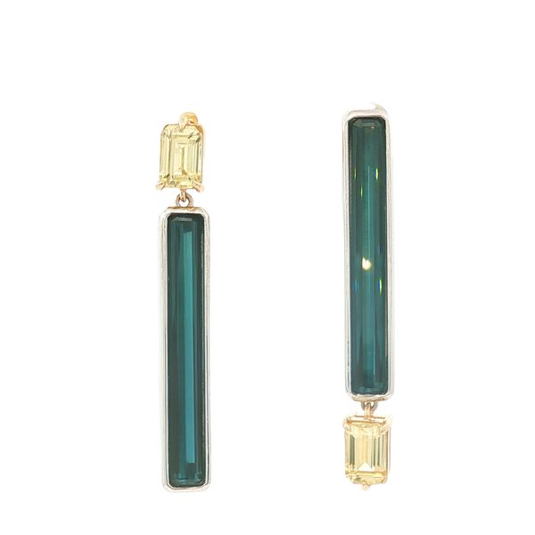 14K Two Tone Zircon and Tormaline Asymmetrical Earrings Jaymark Jewelers Cold Spring, NY