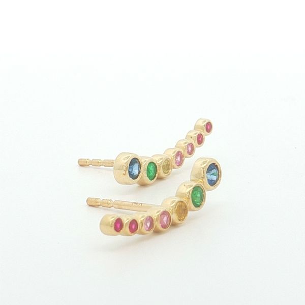 14K Yellow Gold Multi Color Sapphire Earrings Image 3 Jaymark Jewelers Cold Spring, NY