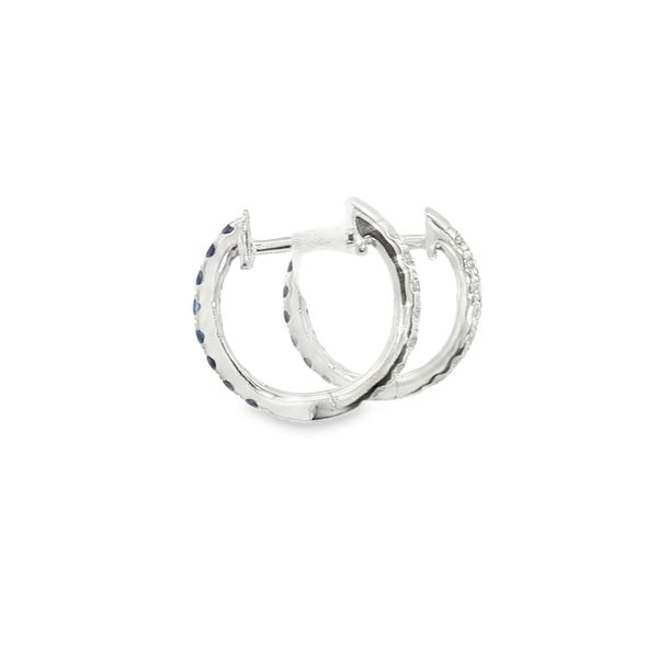 14K White Gold Reversibile Sapphire and Diamond Huggie Hoop Earring Image 4 Jaymark Jewelers Cold Spring, NY