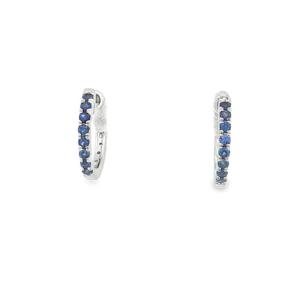 14K White Gold Reversibile Sapphire and Diamond Huggie Hoop Earring Jaymark Jewelers Cold Spring, NY