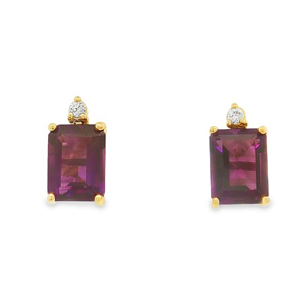14K Yellow Gold Amethyst and Diamond Earrings Jaymark Jewelers Cold Spring, NY