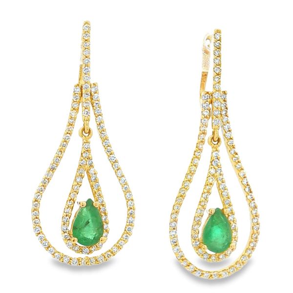 14K Yellow Gold Emerald and Diamond Dangle Earrings Jaymark Jewelers Cold Spring, NY