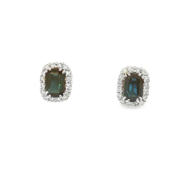 14K White Gold Sapphire and Diamond Halo Earrings Jaymark Jewelers Cold Spring, NY