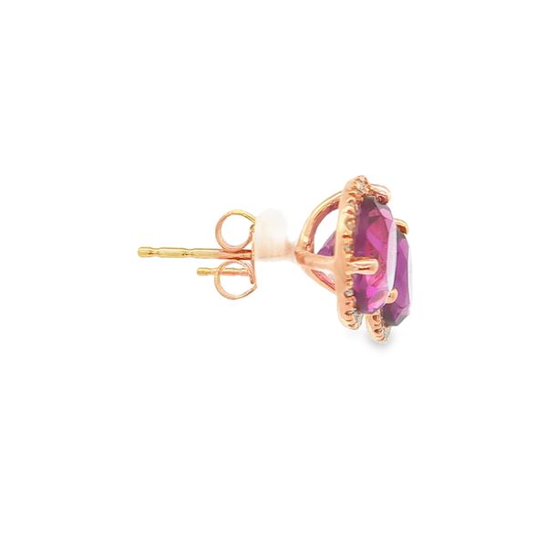 14K Rose Gold Amethyst and Diamond Halo Earrings Image 3 Jaymark Jewelers Cold Spring, NY