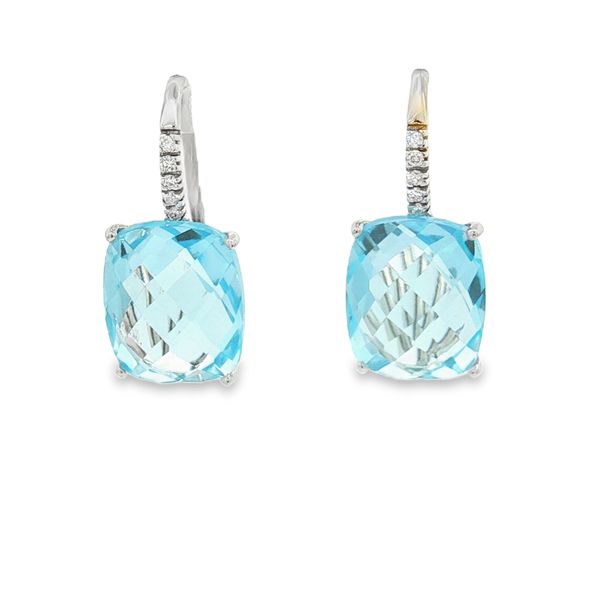 14K White Gold Blue Topaz and Diamond Earrings Jaymark Jewelers Cold Spring, NY