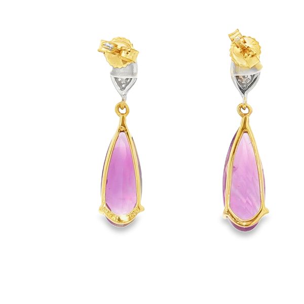 14K Two Tone Amethyst and Diamond Dangle Earrings Image 2 Jaymark Jewelers Cold Spring, NY