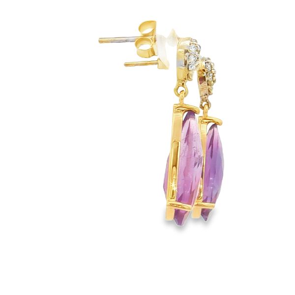 14K Two Tone Amethyst and Diamond Dangle Earrings Image 4 Jaymark Jewelers Cold Spring, NY