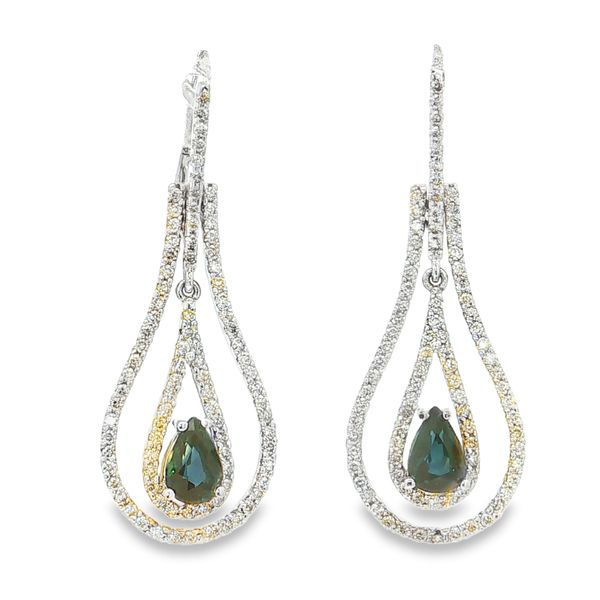 14K White Gold Sapphire and Diamond Dangle Earrings Jaymark Jewelers Cold Spring, NY