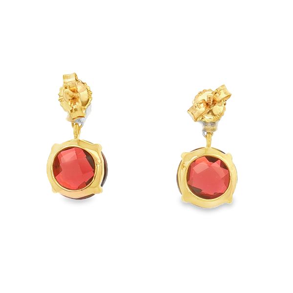 14K Yellow Gold Garnet and Diamond Dangle Earrings Image 2 Jaymark Jewelers Cold Spring, NY