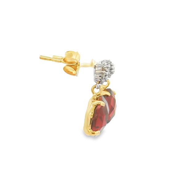 14K Yellow Gold Garnet and Diamond Dangle Earrings Image 4 Jaymark Jewelers Cold Spring, NY