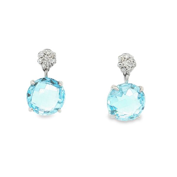 14K White Gold Blue Topaz and Diamond Earrings Jaymark Jewelers Cold Spring, NY