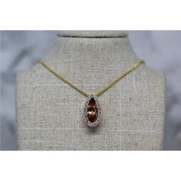 14K Yellow Gold Oval Imperial Topaz Halo Pendant Jaymark Jewelers Cold Spring, NY
