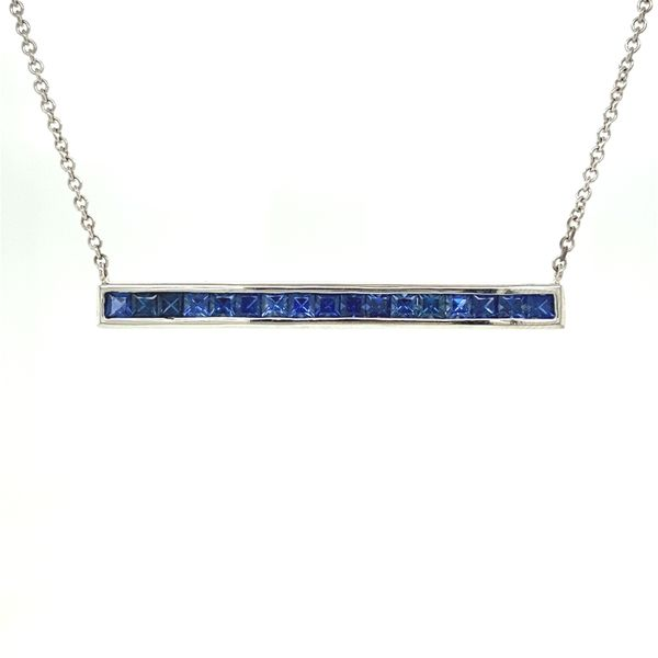 14K White Gold Blue Line Sapphire Necklace Jaymark Jewelers Cold Spring, NY