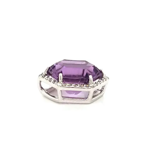 14K White Gold Hexagonal Amethyst and Diamond Halo Pendant Image 2 Jaymark Jewelers Cold Spring, NY