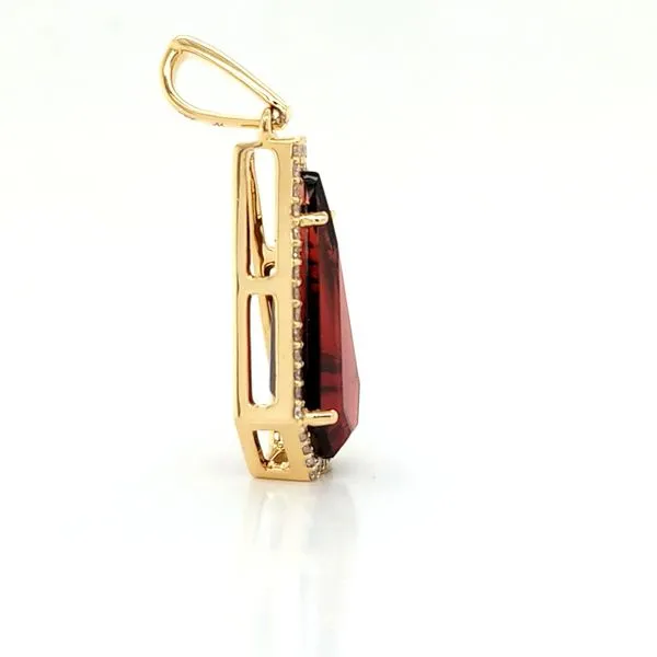 14K Yellow Gold Garnet and Diamond Halo Pendant Image 3 Jaymark Jewelers Cold Spring, NY