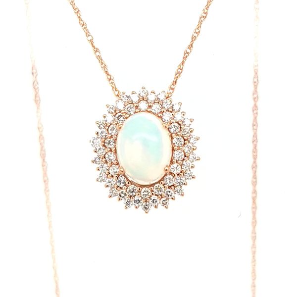 14k Rose Gold opal and diamond pendant Image 2 Jaymark Jewelers Cold Spring, NY