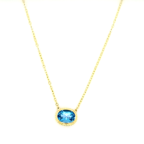 14ky Blue Topaz oval bezel pendant Jaymark Jewelers Cold Spring, NY