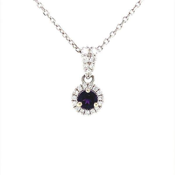 14K White Gold Diamond and Amethyst Halo Pendant Jaymark Jewelers Cold Spring, NY