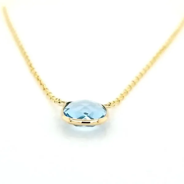 14K Yellow Gold Cushion Cut Sky Blue Topaz Bezel Pendant Image 2 Jaymark Jewelers Cold Spring, NY