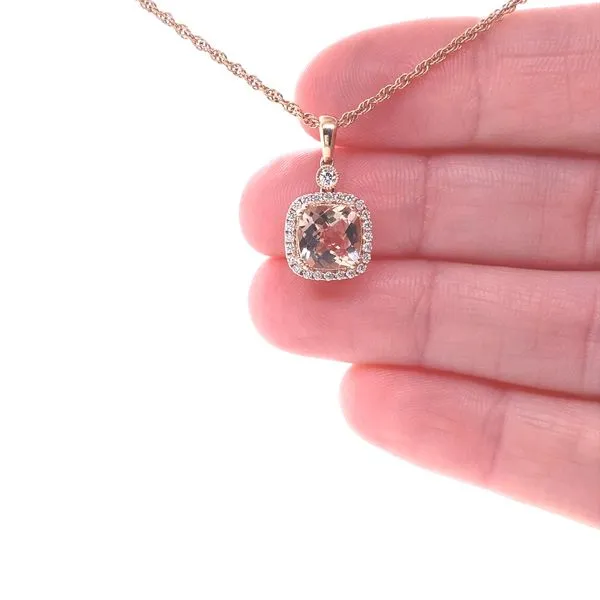 14K Rose Gold Morganite and Diamond Pendant Image 2 Jaymark Jewelers Cold Spring, NY