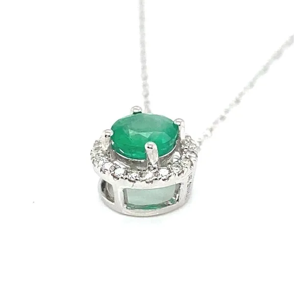 14K White Gold Emerald and Diamond Pendant Image 2 Jaymark Jewelers Cold Spring, NY